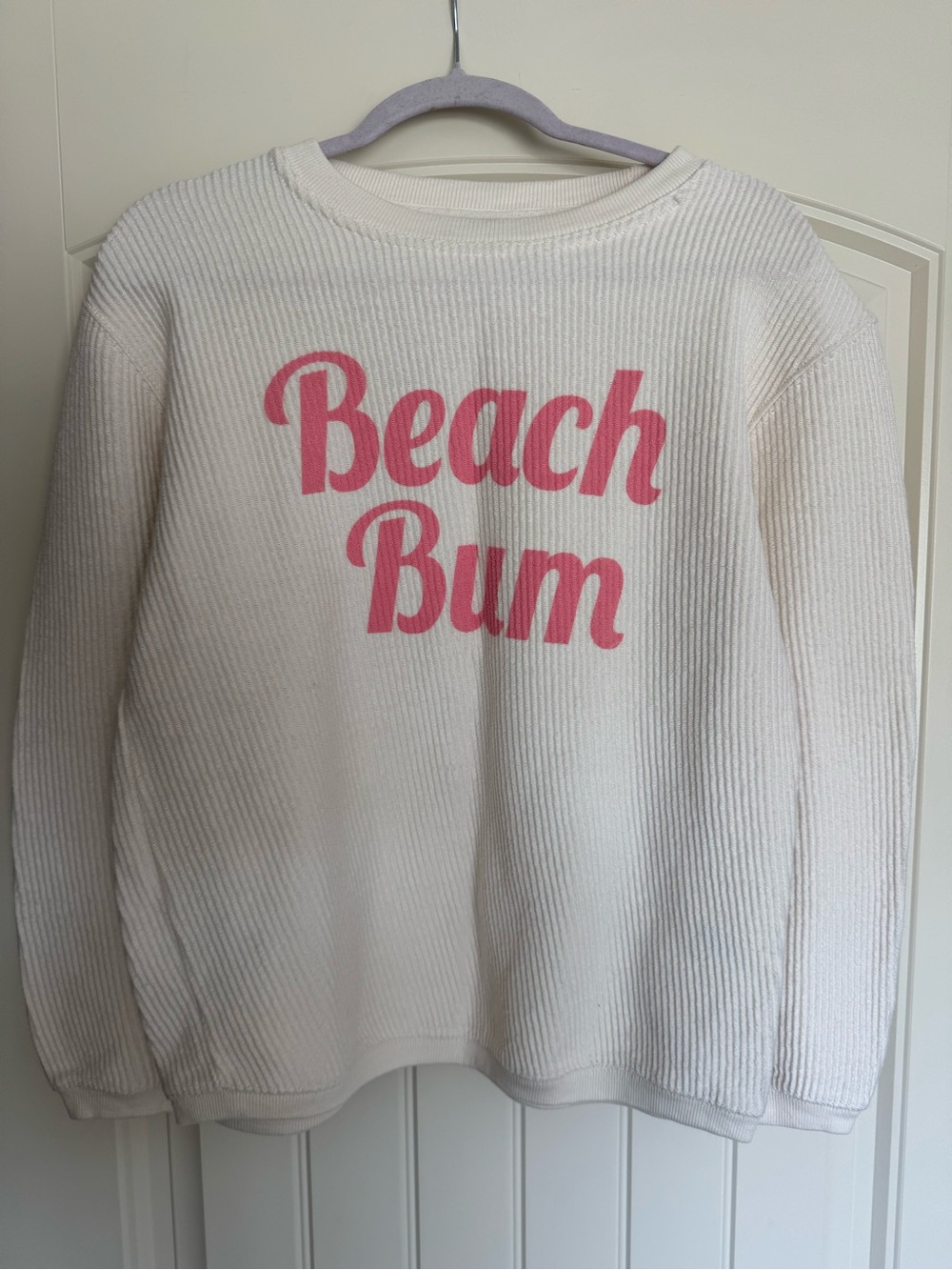 Pink Lily Cream Crewneck Sweatshirt with Pink 'Beach Bum' Graphic